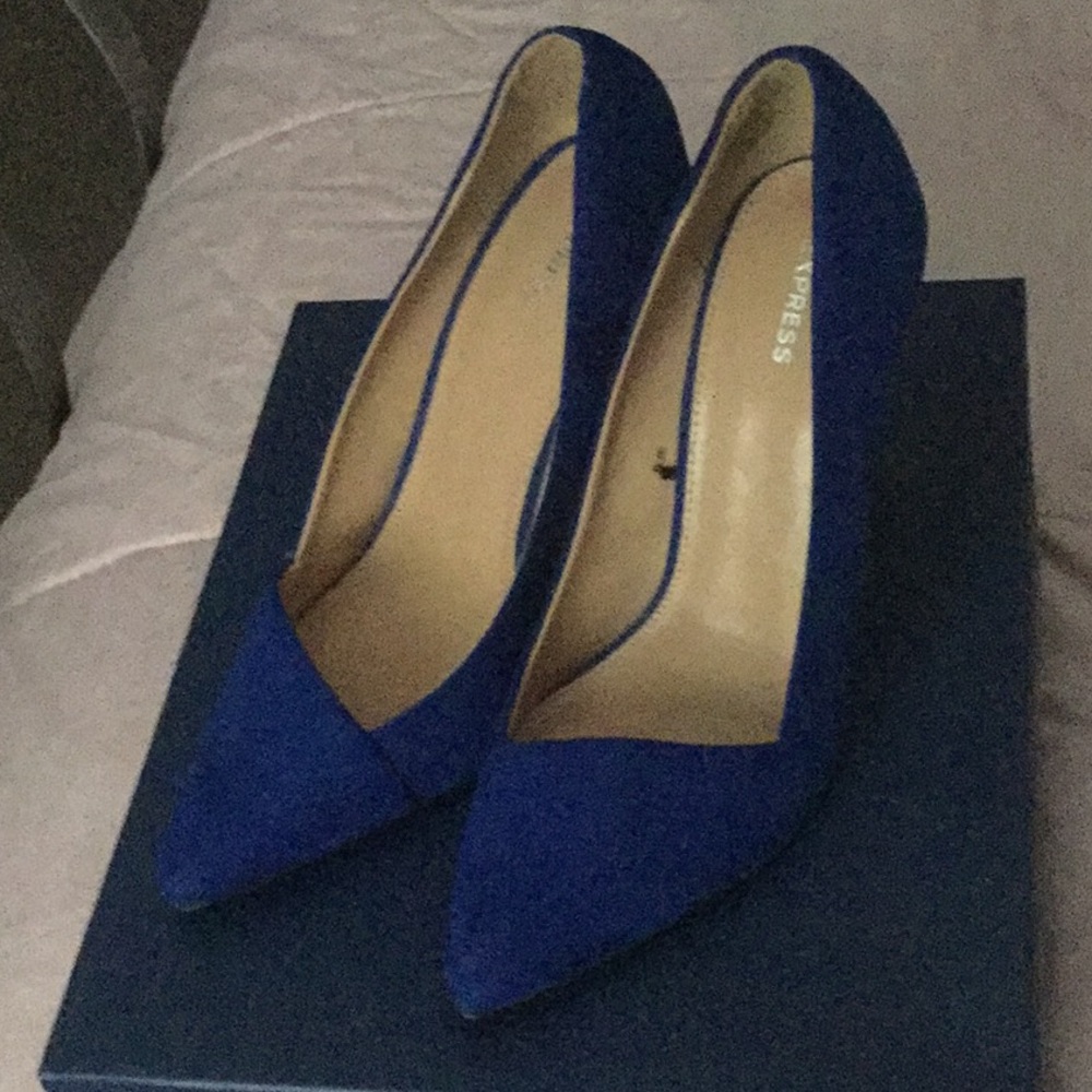 Blue suede heels
